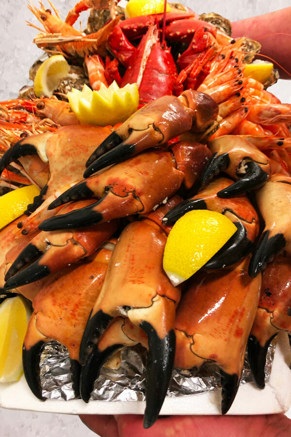 plateau de fruits de mer avec langoustes, pinces de crabe